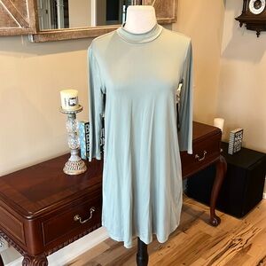 Comfy Swing Mock Neck Lightweight Shift Dress Sage Solid
